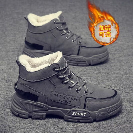 Vintage-Schnürstiefelette für Herren – Grau (Plüschfutter)